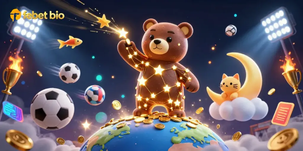 Experience exciting wins at febet bio with dazzling golden stars and dynamic sports elements.