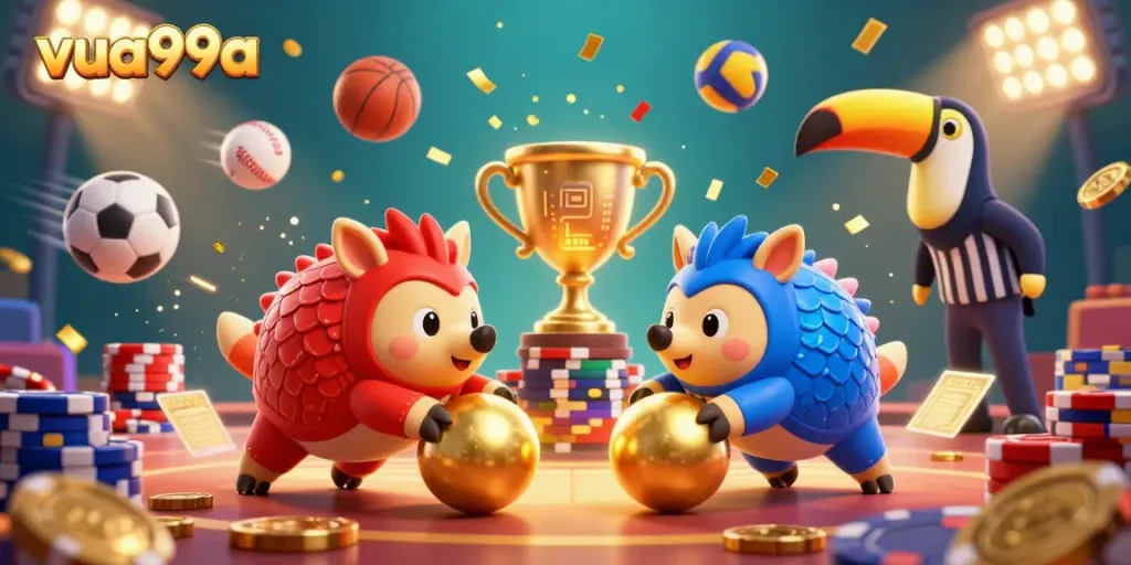 Experience the excitement of vua99a with rival pangolins rolling through poker chips in a dynamic casino scene.