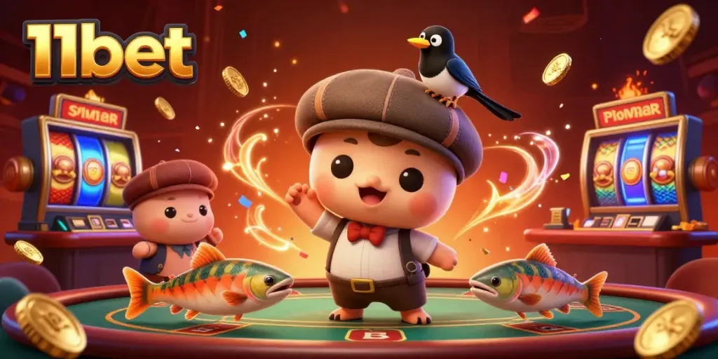 Experience the exciting world of 11bet with vibrant characters and casino elements in action.