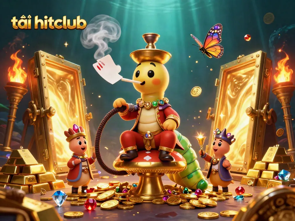 Experience the excitement of tải hitclub with a vibrant 3D illustration showcasing a whimsical casino scene filled with golden treasures and gaming elements.