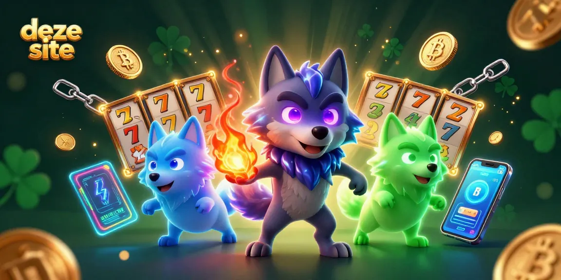 Spin to win at deze site with ghostly wolves surrounded by casino elements and crypto coins.